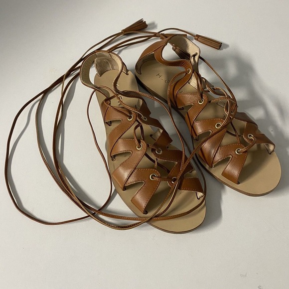 M Gemi Filo Gladiator Sandal Brown Leather Wrap Around Tassel Lace Up Op… - Picture 2 of 6